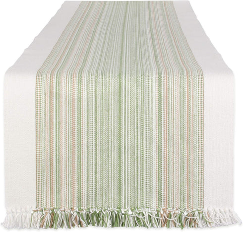 DII Everyday Collection Fringed Stripe Tabletop, Table Runner, 14x72, Thyme...