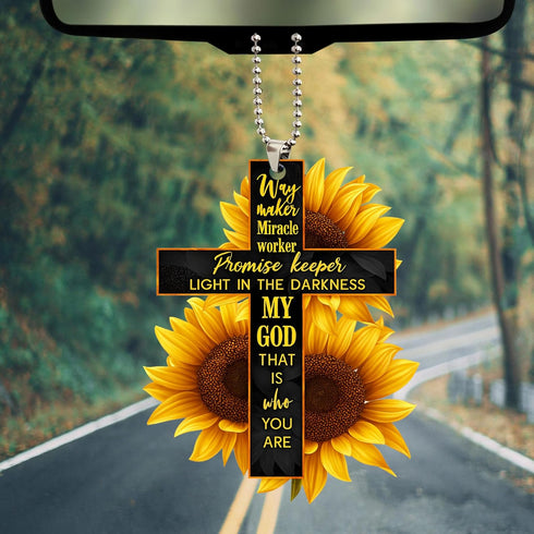 Talataca Sunflower Jesus God Way Maker Christian Bible Verse 2D Flat Car Rear View Mirror Accessories Christmas Tree Ornament Decoration Hanging C...