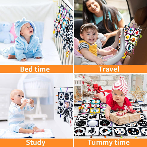 Black and White High Contrast Baby Toys Infant Sensory Toys for Babies 0-6-12-18 Months,Newborn Tummy Time Toys with Mirror and Teether?Montessori...