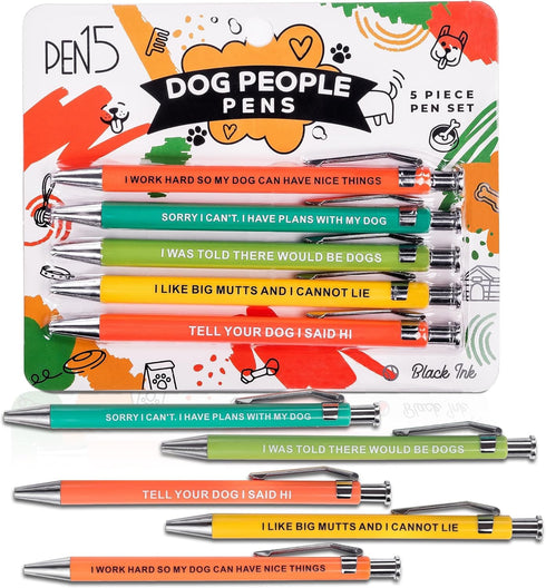 MilkToast Brands Funny Dog People Pens, A snarky gag gift set for pet owners or coworkers, Black ballpoint pens...