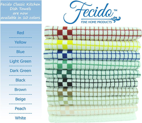 Fecido Classic Kitchen Dish Towels with Hanging Loop - Heavy Duty Absorbent Dish Clothes - European Made 100% Cotton Tea Towels - Set of Two, Red...