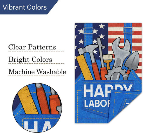Louise Maelys Happy Labor Day Garden Flag 12x18 Double Sided Vertical, Burlap Small USA Garden Yard House Flags Banner Outdoor Outside Labor Day D...