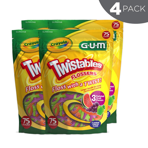 GUM Crayola Twistables Kids Flossers with Fluoride - Designed for Little Hands - Three Fun Fruit Flavors - Easy to Use Kids Floss Picks for Childr...