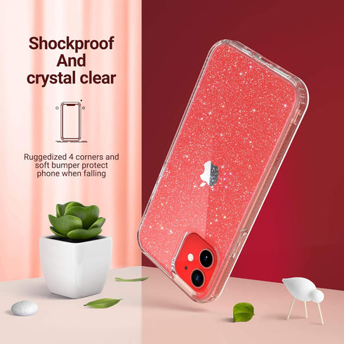 ULAK Compatible with iPhone 12 Mini Case Clear Glitter, Bling Sparkle Protective Phone Case Designed for Women Girls, Hybrid Anti-Scratch Shockpro...