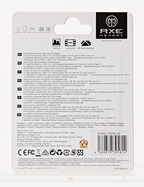 AXE MEMORY 128GB Micro SD Card 4K Ultra Full HD Video High Speed MicroSDXC Up to 95MB/S A1 V30 UHS-I U3, with SD Adapter...