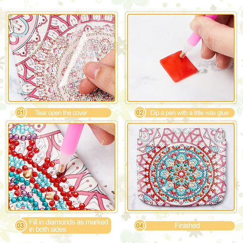 Hsei 4 Pcs Diamond Painting Coin Purse Pouch Leather DIY Rhinestone Paint Handmade Clutch Change Holder Change Purse Diamond Painting Bags for Adu...
