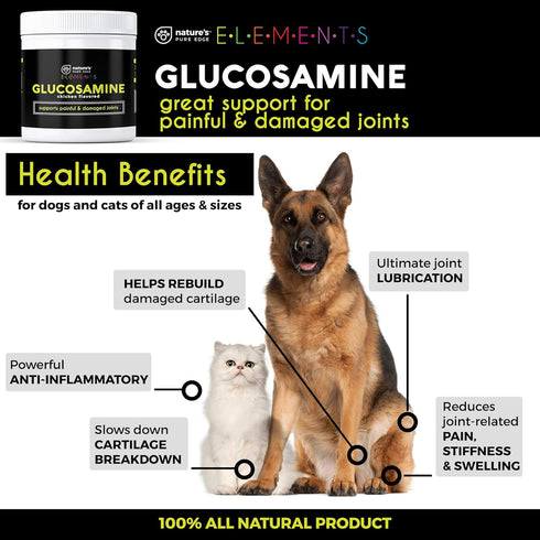 Nature's Pure Edge Original Extra Strength Glucosamine Dog and Cat Supplement Flavored with Real Chicken. Treats Painful and Damaged Joints. 170 g...