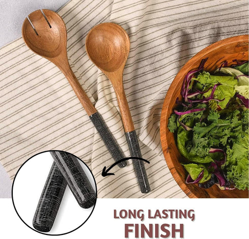 Folkulture Salad Servers or Salad Tongs, Wooden Utensils for Serving Salad, 12-inch Spoon and Fork Set, Mango Wood, Black Servers...