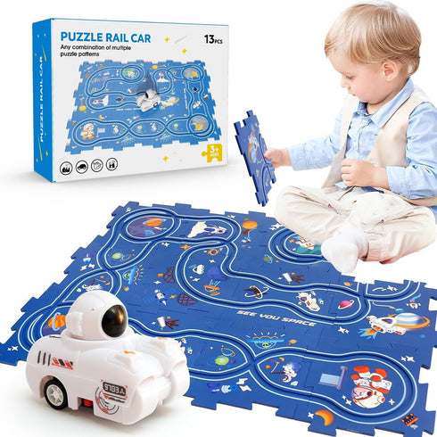 Puzzle Track Race Car Playset for Toddler Logical Road Builder Brain Teasers Board Game, DIY Assemble Puzzle Mat Rail Train Educational Preschool ...