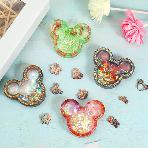 Palksky 2 PCs Resin Molds for Cute Mouse Head Silicone Castle Bow Shaped Epoxy Casting Mold Christmas Resin Molds for DIY Keychain Hanging Pendant...