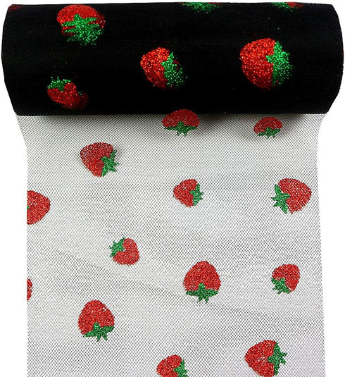Shiny Strawberry Glitter Tulle Rolls 6 inch x 10 Yards (30 feet) Black Color for Table Runner Chair Sash Bow Pet Tutu Skirt Sewing Crafting Fabric...
