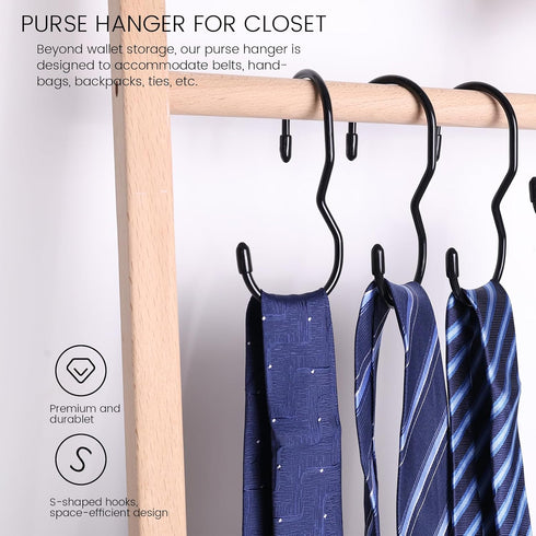 JOHOUSE 14PCS Purse Hanger for Closet, Large Size Closet Rod Hooks Black Vinyl Coated Bag Hanger Organizer Hooks Unique Twist Design for Bags Purs...