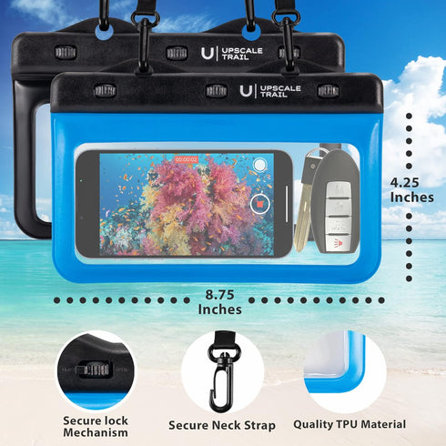 Horizontal Waterproof Phone Pouch – Blue/Black Underwater Phone Safety Case Compatible with iPhone Androids for Scuba Diving Underwater Photograph...
