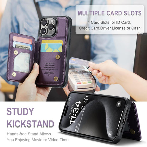 for iPhone 15 Pro Max Wallet Case with Card Holder, Case for iPhone 15 Pro Max with RFID Blocking for Women Men, Durable Kickstand Shockproof Phon...
