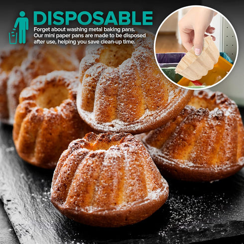 Mini Fluted Tube Pan Liner for Baking (25 Pack) Disposable Paper Cake Pan Liners for Baking Nonstick Paper Mold Liners for Baking Mini Angel Food ...