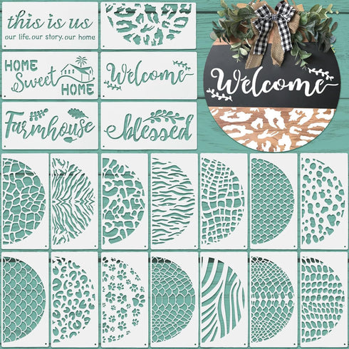 20 Pcs Welcome Stencils for Painting on Wood 11.81 x 5.91'' Large Welcome Letters Stencils Half Round Stencils for Wood Sign Plastic Word Farmhous...