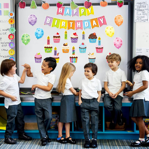 45 Pieces Happy Birthday Bulletin Board Set Birthday Bulletin Board Decorations Classroom Birthday Chart Birthday Calendar Balloon Candle Cupcake ...