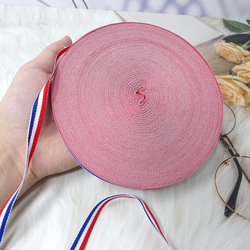 Honbay 50 Yards Red White Blue Striped Grosgrain Ribbon Double Face Polyester Ribbon for Crafts DIY Gift Package Wrapping or Party Decoration (0.3...