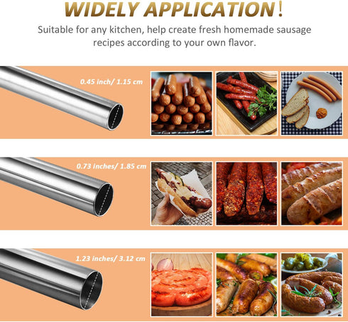 3 Pieces Sausage Stuffer Tubes Stainless Steel Grinder Stuffer Tubes for Size 5 Meat Food Grinder, 3 Sizes...