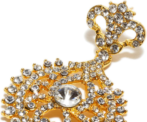 Rhinestone Round Drop Indian Earrings With HeadPiece Maang Tikka For Women...