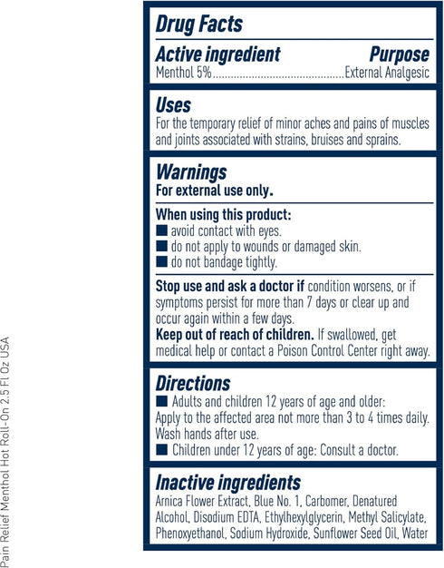 Wintergreen Menthol Hot Roll-on Gel for Muscle and Joint Relief associated with Strains, Sprains, and Bruises (2.5 Fl Oz)...