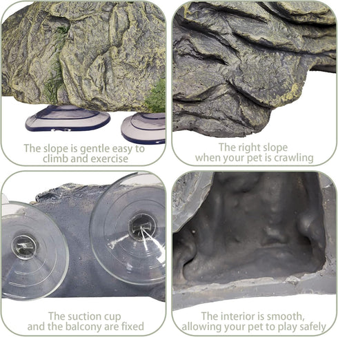 PINVNBY Turtle Basking Platform, Reptile Climbing Shale Resin Ledge Stone, Aquarium Ornament Rock Landscaping Decoration with Suction Cups for Fro...