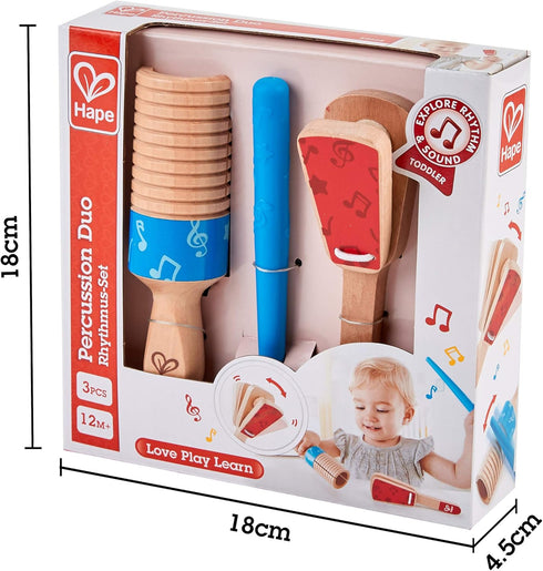 Hape Percussion Duo | Wooden Clapper & Guiro Hand Musical Instrument Toy Set for Toddlers...