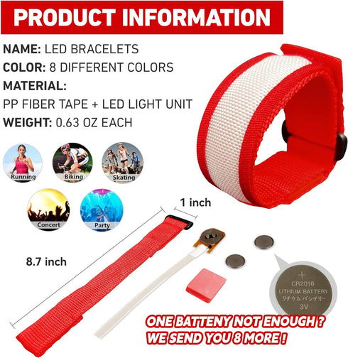8 PCS LED Glow Bracelets, Light Up Wristbands - Glow in The Dark Party Bracelets Favors Supplies for Christmas, Concerts, Festivals, Game Prizes, ...