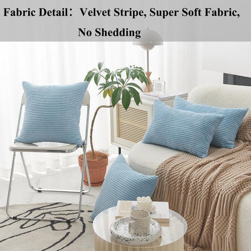 Home Brilliant Blue Throw Pillow for Couch Stripe Velvet Corduroy Euro Sham 24 x 24 Throw Pillow Cover for Sofa, 24 x 24 inch (60cm), Baby Boy Blu...