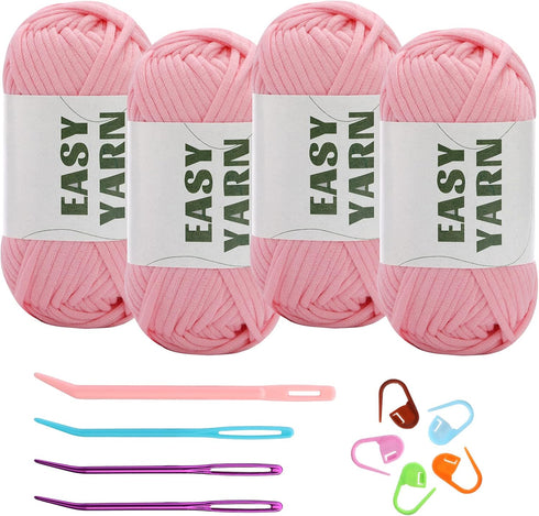 Yarn for Crocheting, Crochet Yarn, Easy yarn, Beginners Yarn for Crocheting with Easy-to-See Stitches, Stitch Marker, and Elbow Needle Cotton Yarn...