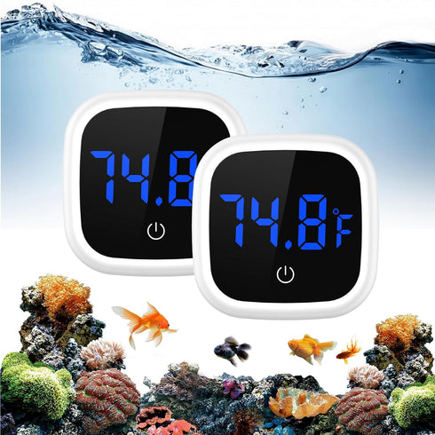 ORIA Digital Aquarium Thermometer, 2 Pack Stick-on Fish Tank Thermometer, Wireless Axolotl Thermometer with LED Touch Screen, Battery, 0.18? High ...