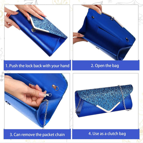 Jadive 4 Pcs Clutch Purses Bag for Women Evening Rhinestone Jewelry Set Bling Necklace Earrings Bracelet for Prom...