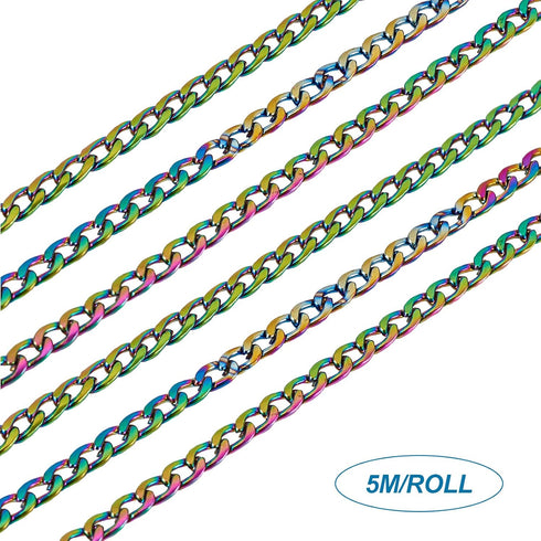 16.4 Feet Stainless Steel Curb Chain Colorful Unwelded Twisted Cable Necklace Chain Link with Spool 3x4.5mm for Bracelet Jewelry Making...