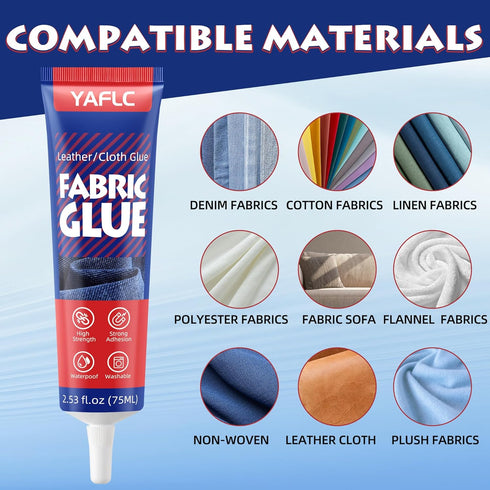 Fabric Glue Permanent 75ml, Fabric Glue for Patch, Clear Fabric Glue for Clothing Permanent Washable, Leather Glue for All Fabrics, Cotton, Denim,...