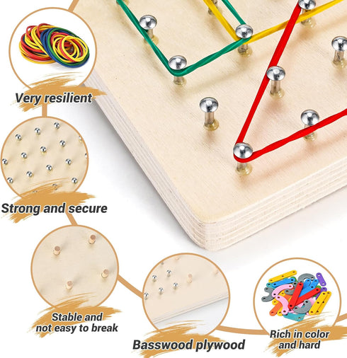Wooden Geoboard with Rubber Bands, Wooden Letter Number Construction Puzzle, Montessori Graphical Mathematical Educational Toy, Brain Teaser STEM ...