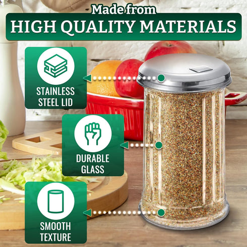 12 Oz Glass Sugar Dispenser with Pour Spout and Stainless Steel Flip Lid - Durable, Classic Style Conveniently Sized Multifunctional Sugar Contain...