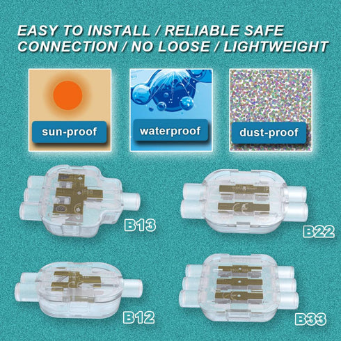 Waterproof Wire Connectors Quick Inserted IP68 Moisture Guard Weatherproof Single-core Cable Junction Box for 0.5mm² - 4mm² Hard Wire Lawn Mower S...