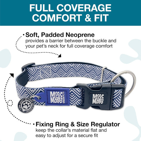 Max & Molly Classic 4 ft Blue Dog Leash - Strong, Padded, Waterproof - Stylish Patterns for Boy & Girl Dogs - Durable, Lightweight, Comfortable fo...
