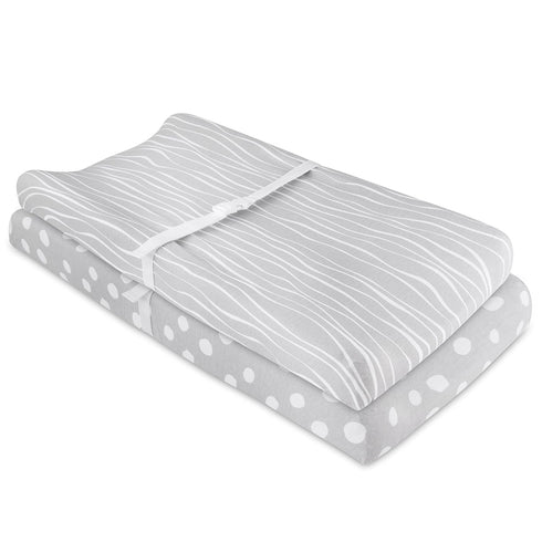 Changing Pad Cover Set | Cradle Sheet 2 Pack 100% Jersey Cotton Grey Abstract Stripes and Dots by Ely's & Co...