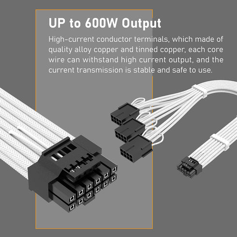 EZDIY-FAB GPU Power Sleeved Cable Extension, 16pin(12+4) 12VHPWR PCIe 5.0 Connector Male to 3X PCIE 8 PIN for RTX 4070Ti/4080/3090Ti, with Pre-Ins...