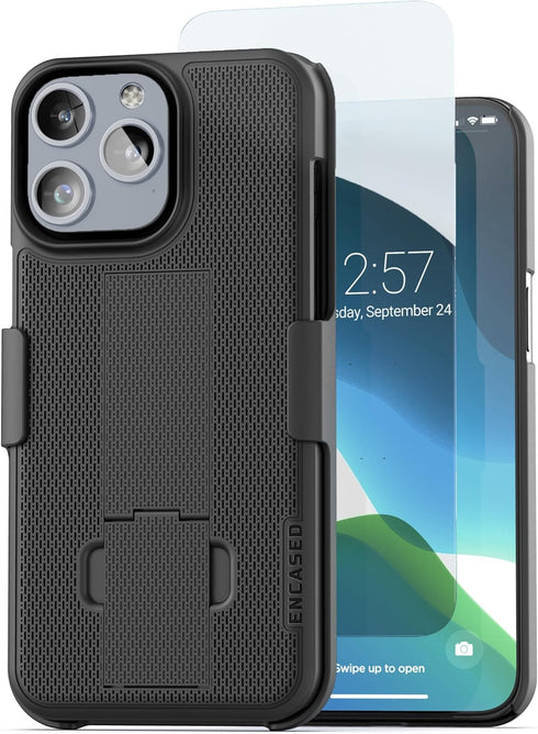 Encased DuraClip Holster, Designed for iPhone 15 Pro Case with Belt Clip Phone Holder and HD Screen Protector (iP15-PRO 6.1") - Black......