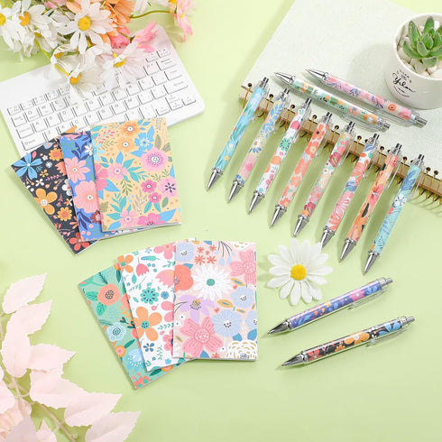 24 Pcs Flower Ballpoint Pens Flower Notepads Set Flower Design Line Notebook Employee Gifts Set for Student Men Women Notebooks Bulk for Journalin...