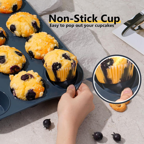 Silicone Muffin Baking Pan & Large Cupcake Tray 12 Cup - Nonstick Cake Molds/Tin, Silicon Bakeware, BPA Free, Dishwasher & Microwave Safe (12 Cup ...