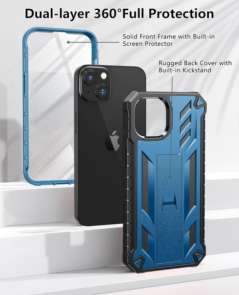 for iPhone 13/14 Protective Case: for iPhone 16e Cover with Built-in Kickstand | Heavy Duty Military Grade Hard Protection Shock Proof | Durable D...