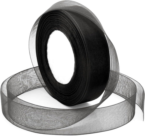 Black Gifts Wrapping Ribbon, 1 inch 50Yard Sheer Organza Ribbon, Chiffon Ribbon for Gifts Wrapping, Hair, Crafts, Flower Bouquet, Wedding, Decorat...