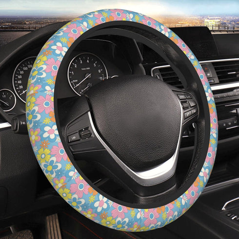 Cute Retro Groovy Flower Boho Hippie Steering Wheel Cover for Women Girls Car Decorations Auto Steering Wheel Cover Universal 15 Inch Fit...