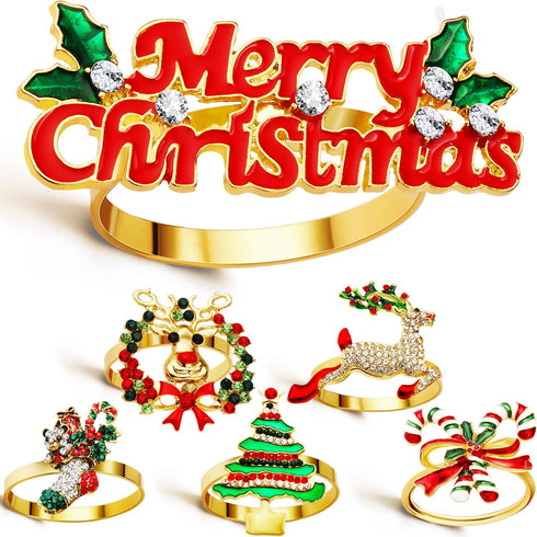 WILLBOND 6 Pieces Christmas Napkin Rings Holders for Christmas Dinners Parties Wedding Adornment Table Decoration Accessories (Cute Style)...