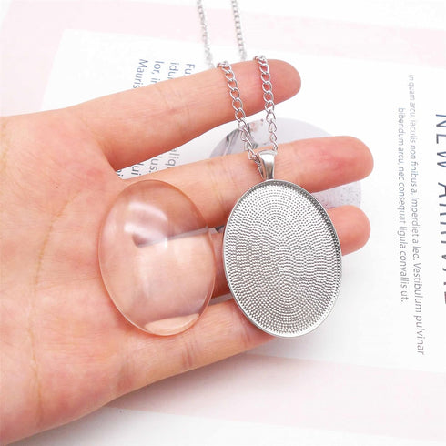 Julie Wang 10 Sets Silver Color Oval Bezel Pendant Kit with Glass Cabochon Iron Chain for Necklace Jewelry Making 40x30mm...