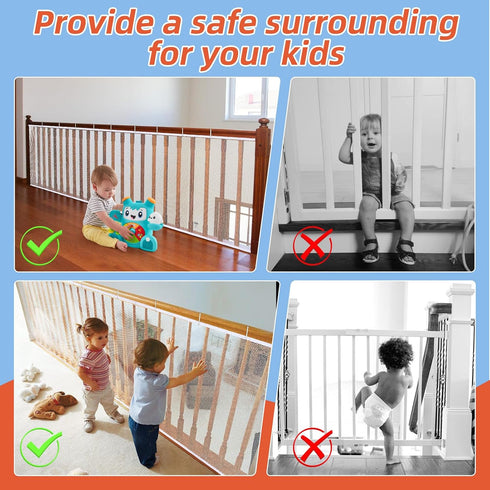 Banister Guard 10 ft L x 2.6 ft H, Deck Safety Net for Baby Proofing, Balcony Mesh Netting, Stairway Deck Rail Mesh Netting for Child Safety, Pet ...