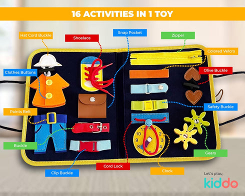 Let's Play Kiddo Busy Book for Toddlers 1-3, Busy Board for 1 Year Old, Montessori Toys 1-4 Year Old, Educational Activity Toddler Busy Board Pres...